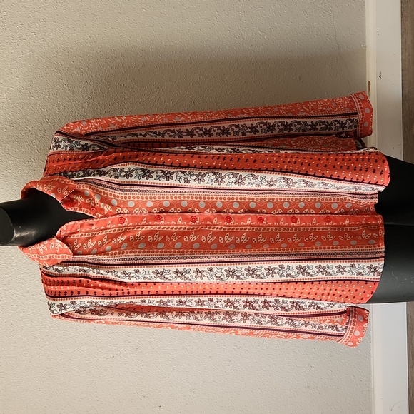 Free People Women's Small Coral Floral Button Long Sleeve Cute Boho Top Shirt - Picture 1 of 5